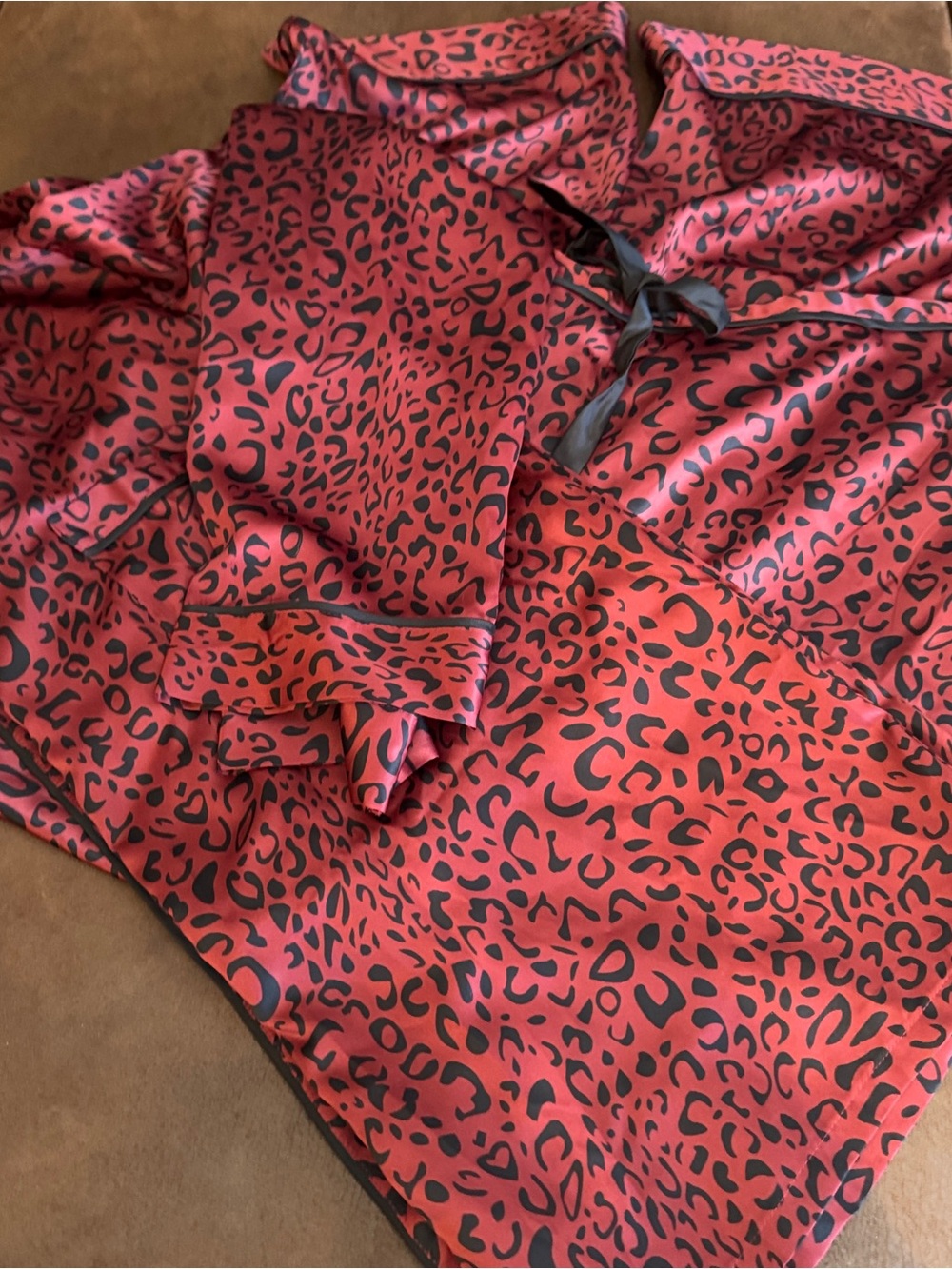 Satin Leopard-Print Sleep Set - Rust and Black